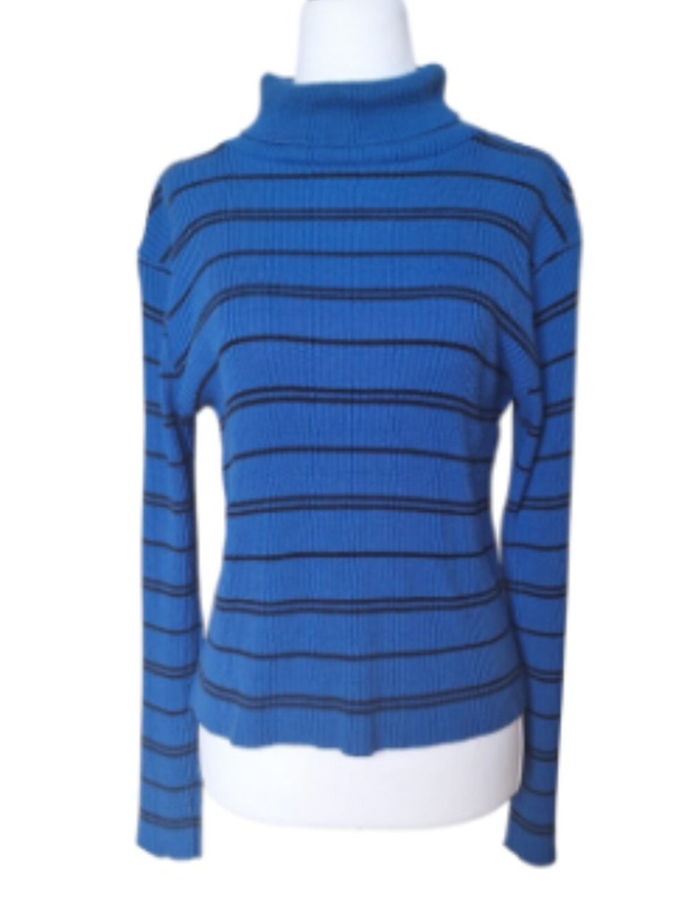 JESSICA SPORT BLUE BLACK STRIPED TURTLENECK SIZE SMALL